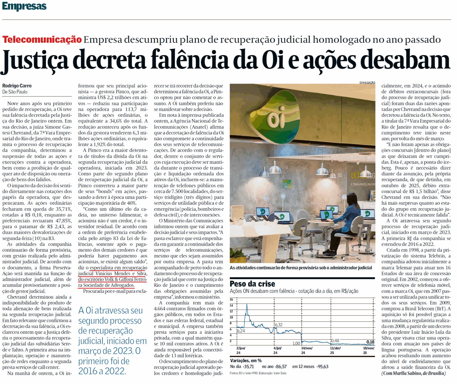 Justiça decreta falência da Oi e ações desabam - Exclusiva Assessoria ...
